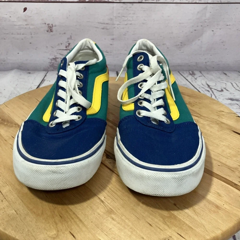 Vans Old Skool Multicolor Skate Shoes Blue Green Yellow Women‎ Size 8.5